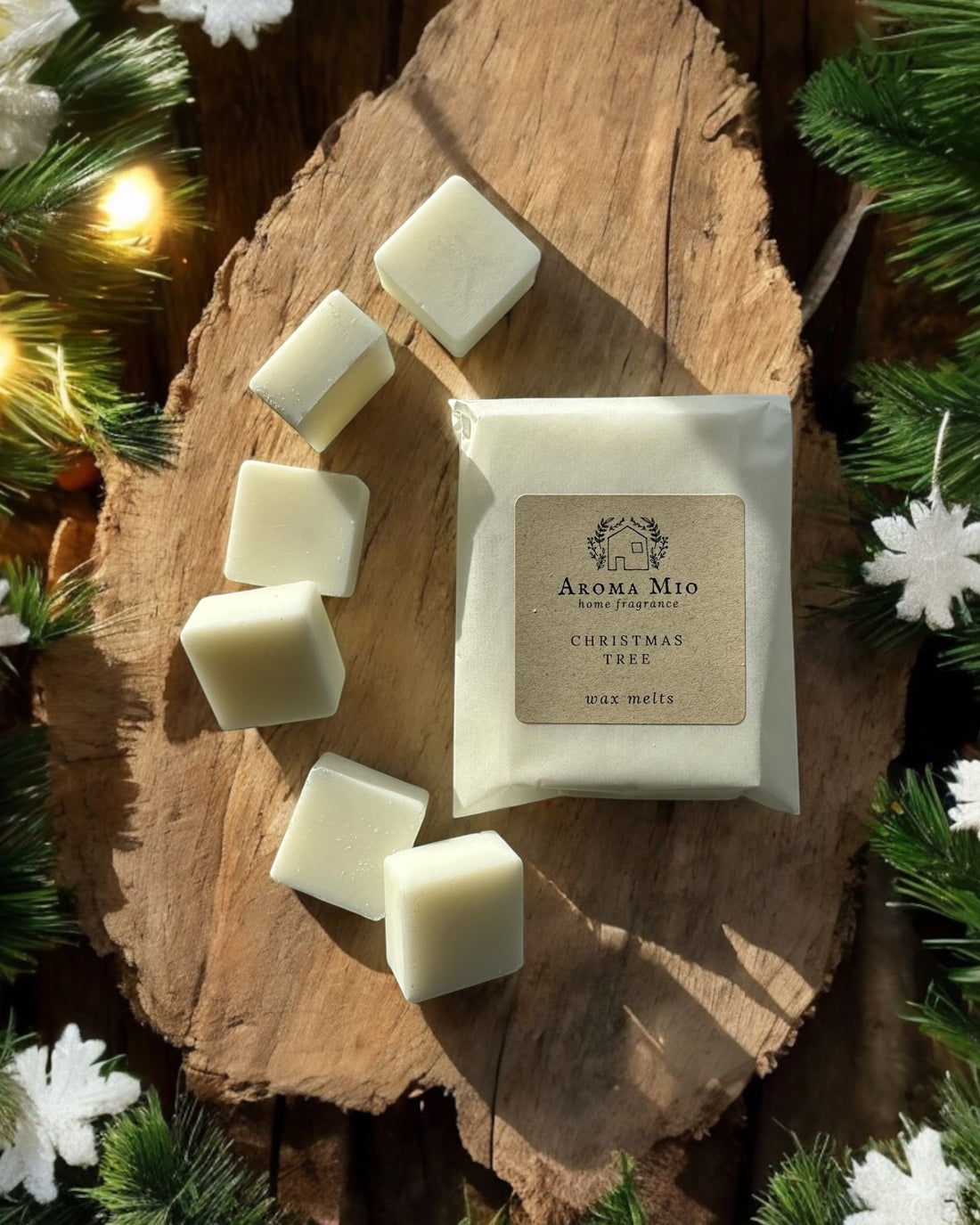 Christmas Tree Wax Melts - Handcrafted festive home fragrance with fresh pine, cedarwood, and green notes, perfect for creating a cosy holiday atmosphere.