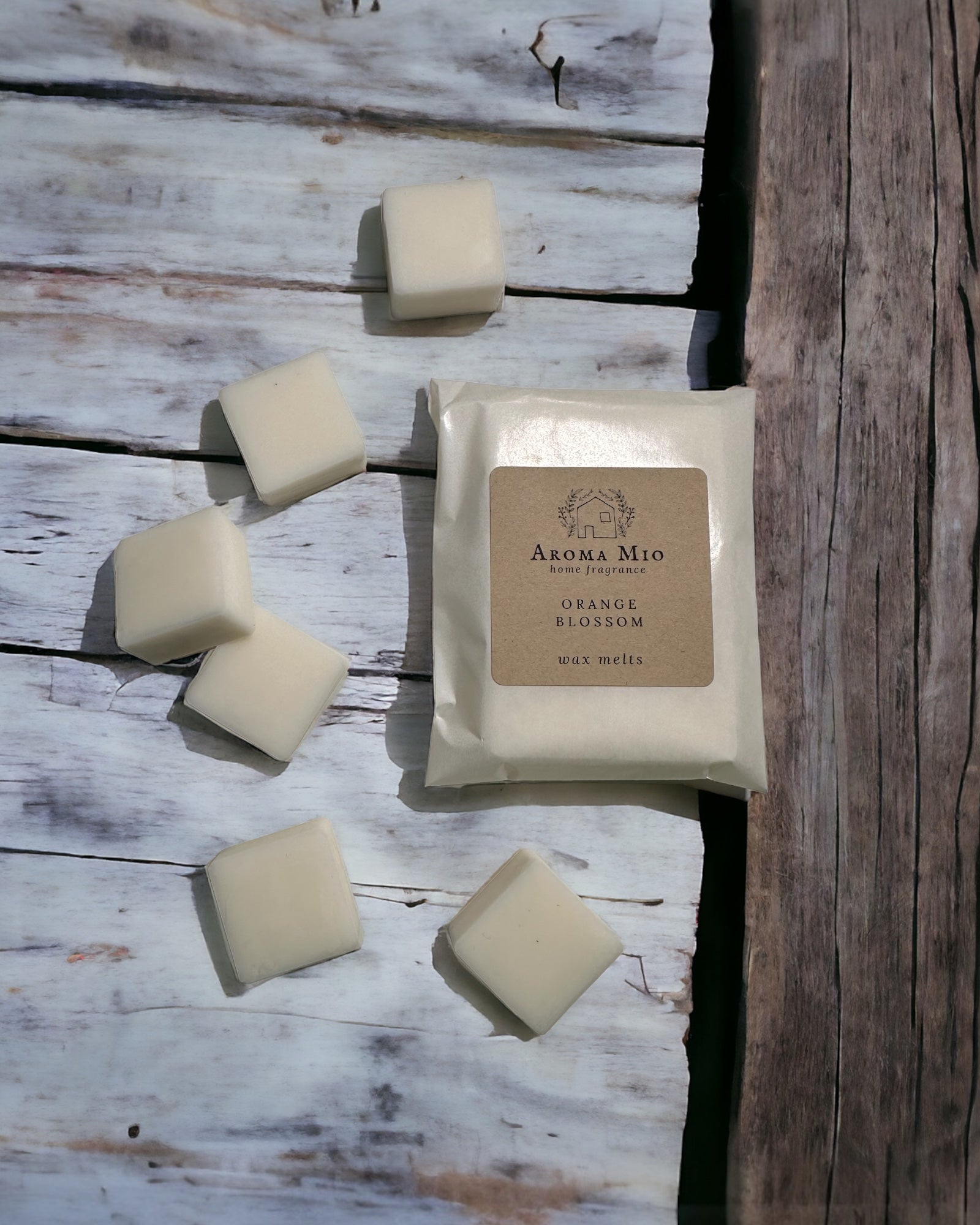 Orange Blossom Wax Melts, offering a delicate and fragrant blend of sweet orange blossom. Perfect for infusing your home with a fresh, floral aroma that creates a light, inviting atmosphere and enhances any room with a touch of elegance and tranquility.